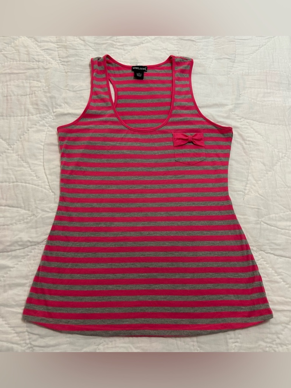 VTG Y2K Wet Seal Tank Top Racerback Womens L Pink Striped Mallcore Mcbling 2000s
